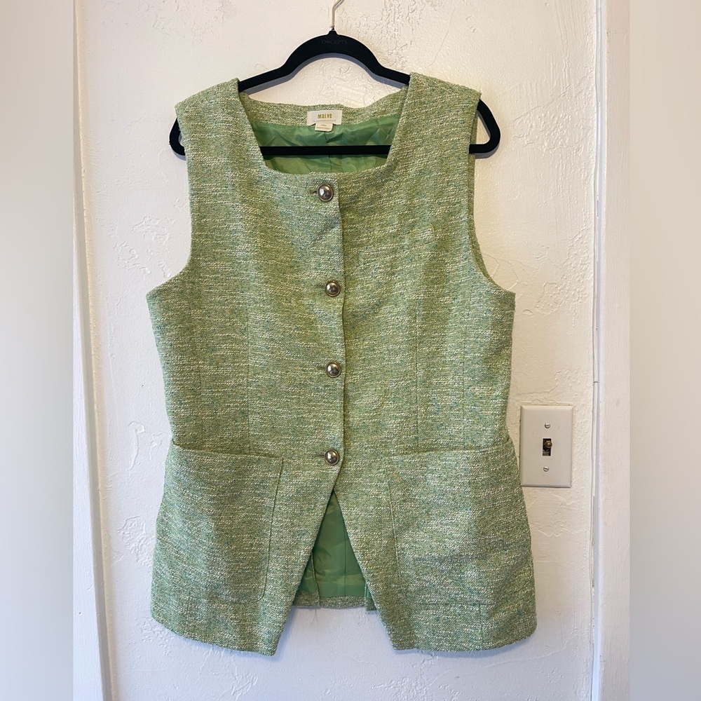 Anthropologie Maeve Green Tweed Vest